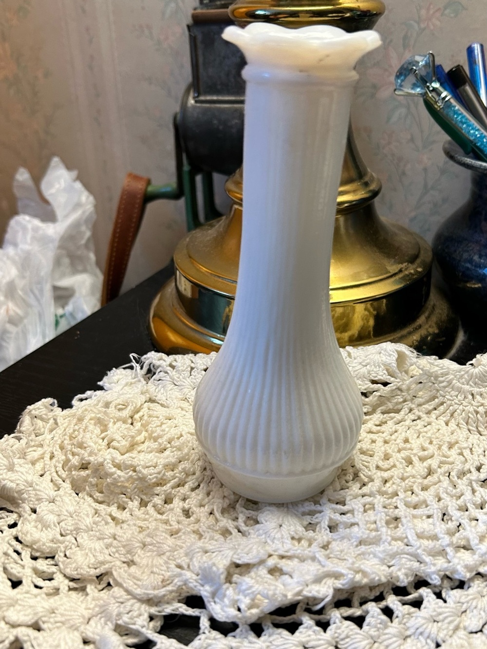 White Ribbed Milk Glass Bud Vase - Classic Home Accent